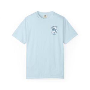 Bloomie Bear Heart Emblem Tee – Soft Blue Monochrome