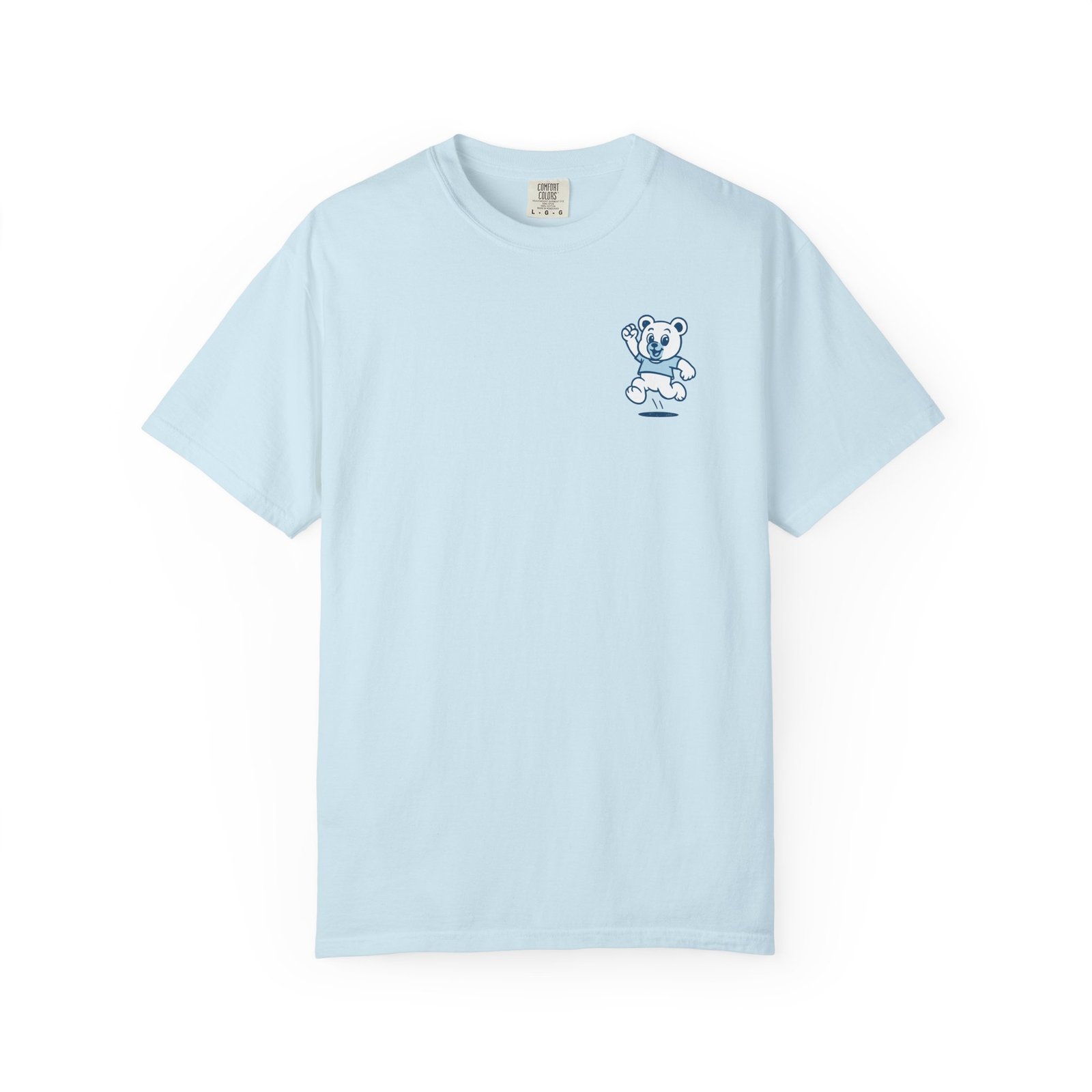 Bloomie Bear Heart Emblem Tee – Soft Blue Monochrome